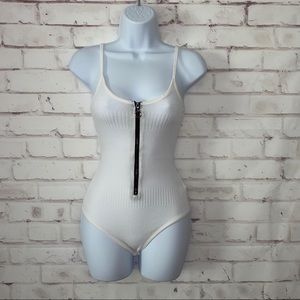 NWOT Ribbed Zip-Front Bodysuit (White)